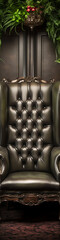Naklejka premium A luxurious green leather armchair with ornate details, perfect for adding a touch of elegance and sophistication to your design projects 