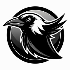 black and white crow head illustration