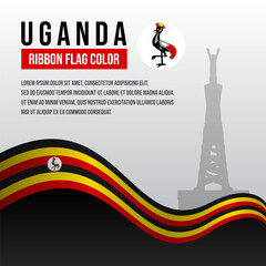 Uganda ribbon flag with Independence Monument silhouette and decoration