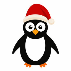 Naklejka premium christmas penguin vector illustration, penguin with santa hat, penguin vector art, christmas vector Line art