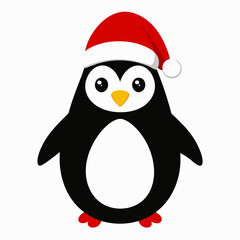 christmas penguin vector illustration, penguin with santa hat, penguin vector art, christmas vector Line art