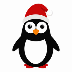 christmas penguin vector illustration, penguin with santa hat, penguin vector art, christmas vector Line art