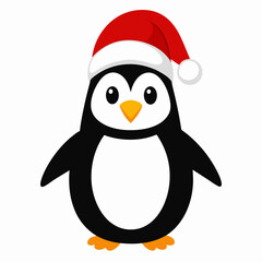 christmas penguin vector illustration, penguin with santa hat, penguin vector art, christmas vector Line art