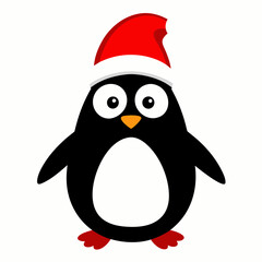christmas penguin vector illustration, penguin with santa hat, penguin vector art, christmas vector Line art