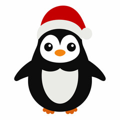 christmas penguin vector illustration, penguin with santa hat, penguin vector art, christmas vector Line art