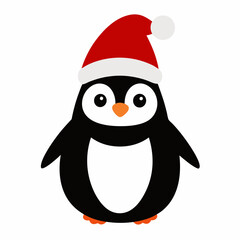 christmas penguin vector illustration, penguin with santa hat, penguin vector art, christmas vector Line art
