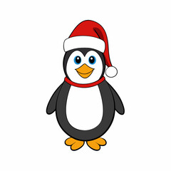 christmas penguin vector illustration, penguin with santa hat, penguin vector art, christmas vector Line art