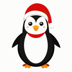 christmas penguin vector illustration, penguin with santa hat, penguin vector art, christmas vector Line art