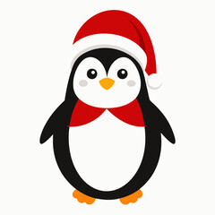 christmas penguin vector illustration, penguin with santa hat, penguin vector art, christmas vector Line art