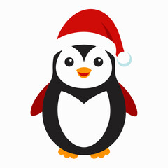 christmas penguin vector illustration, penguin with santa hat, penguin vector art, christmas vector Line art