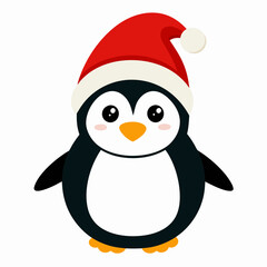 christmas penguin vector illustration, penguin with santa hat, penguin vector art, christmas vector Line art