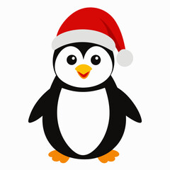 christmas penguin vector illustration, penguin with santa hat, penguin vector art, christmas vector Line art