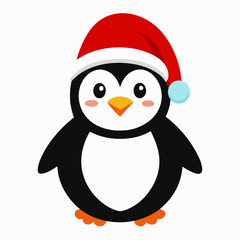 christmas penguin vector illustration, penguin with santa hat, penguin vector art, christmas vector Line art