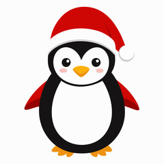 christmas penguin vector illustration, penguin with santa hat, penguin vector art, christmas vector Line art