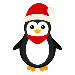 christmas penguin vector illustration, penguin with santa hat, penguin vector art, christmas vector Line art