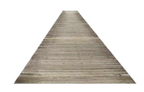 The river dock stretches to the horizon. Swimming floating dock is centered and isolated.. The perspective wood dock. PNG image.