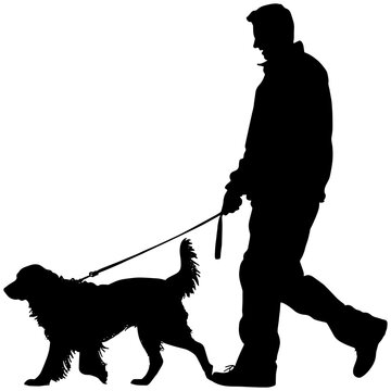 recommend clip art: Silhouette of a man walking a dog, isolated 