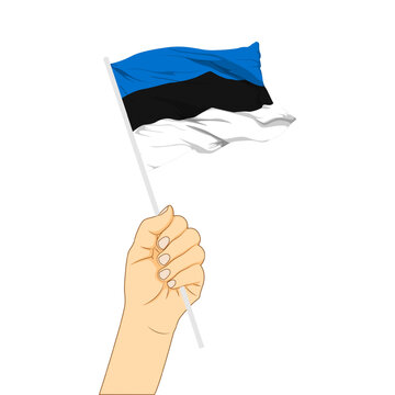 recommend clip art: Vector illustration of Estonia flag in hand on transparent background