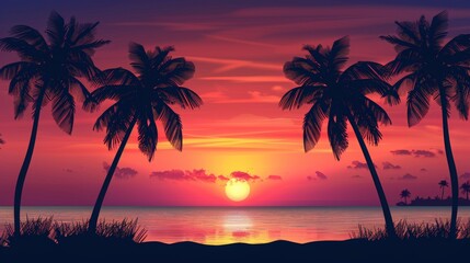 silhouette palm trees sunrise beach photo , tropical beach sunrise palm tree silhouettes , palm tree silhouettes at sunrise on a beach vacation