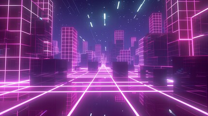 Neon Cityscape - Futuristic Purple Grid.
