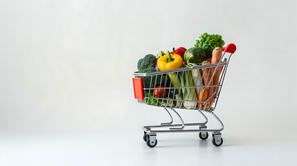 Realistic photo of a shopping cart full of vegetable