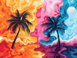Fluid abstract designs flat design side view tropical theme cartoon drawing Split-complementary color scheme