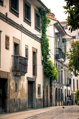 Typical and old street in Pravia village. Asturias, Spain