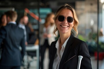 Blind business woman in an important finance meeting