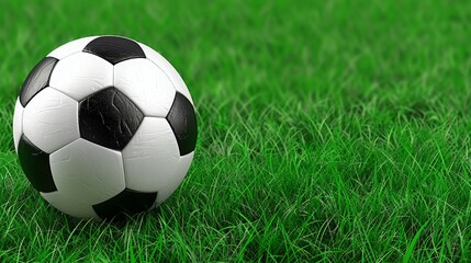 Obraz premium Soccer Ball Close-Up: Green Grass Field Background - Concept of Sports