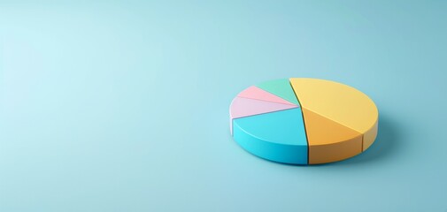 Obraz premium Minimalist pie chart on light blue background representing data analysis, business statistics, and financial reporting concepts. Accurate assessment and measurement are crucial in corporate