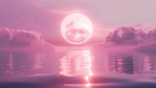 Moon over the clouds dreamy pink colors