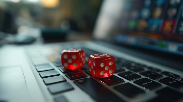 Red dices on a laptop, online betting,internet