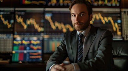 Fototapeta premium rich man in suit sitting, background