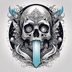 Skull head illustration design. T-shirt skull head design