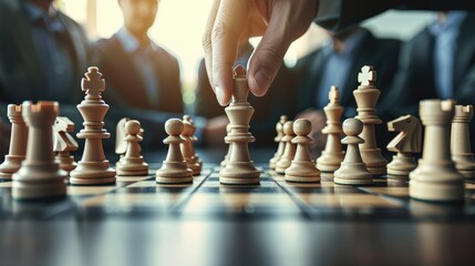 A man is playing chess with a group of people