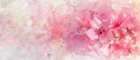 Abstract watercolor art background with pink flowers in style of watercolor paints design