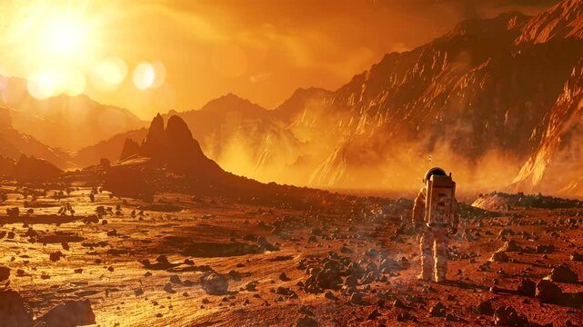 an astronaut on mars planet video animation background Seamless looping  4k quality