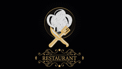 restaurant logo in gold.
