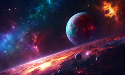colorful planets in space