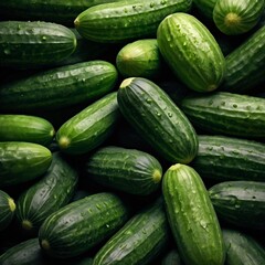 cucumbers on the marketFresh Green Cucumber with Slices on White Background"