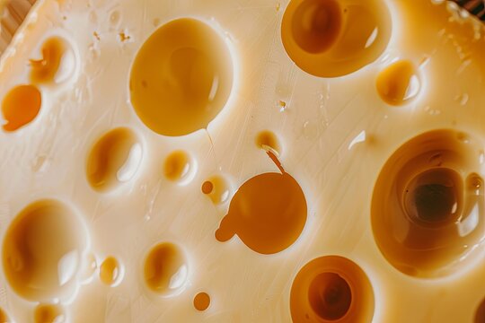 Macro shot of cheese with holes.
