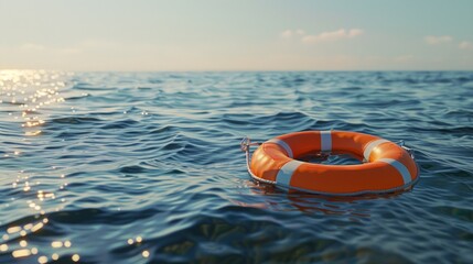 Obraz premium Lifebuoy Floating in Calm Waters