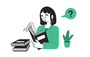  Business concept illustrations. Research, reading, analysis, instruction, reporting.