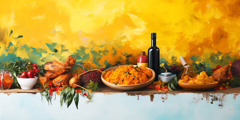 A rustic still life with orange and brown food, perfect for Thanksgiving or autumnal celebrations. 
