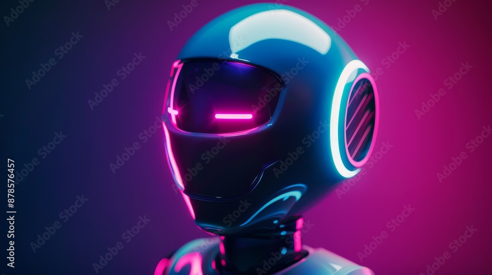 Poster high-tech ai robot with glowing neon lights, representing advanced cybertechnology and modern innova