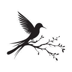Fototapeta premium Artful illustrations of silhouette birds perched in nature.