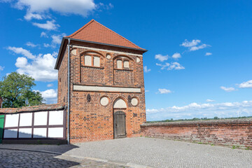 Tower of the historic city wall in Tangermünde, Saxony-Anhalt, Germany 