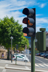 Traffic Light with Yellow Signal in Urban Setting