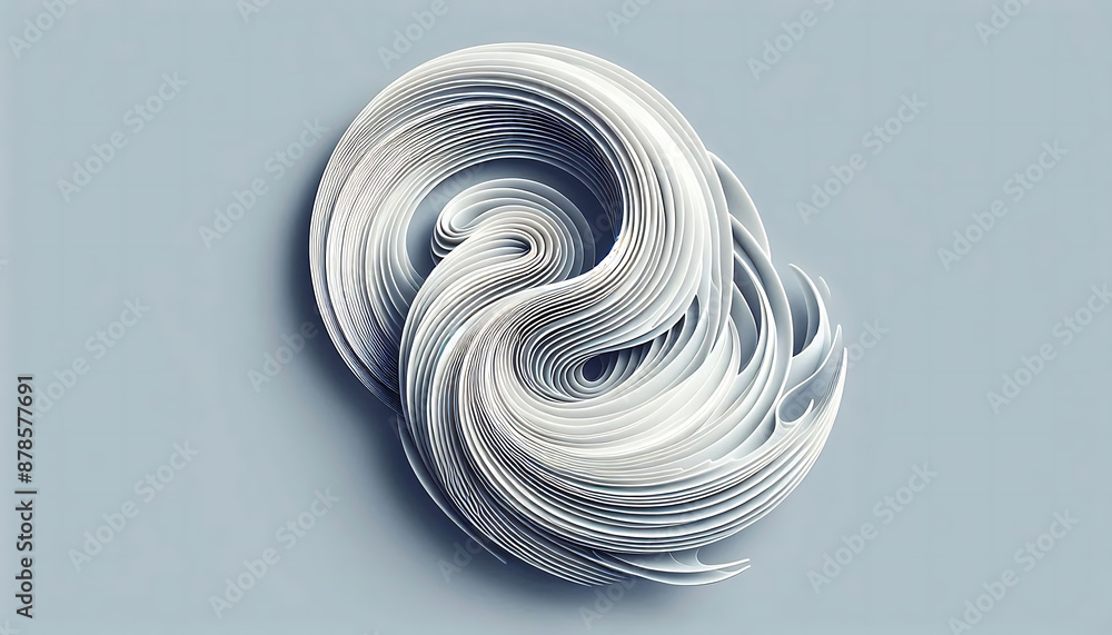 Poster whirl of white, 3d abstract image of a swirling white form on a light grey background. the form is c