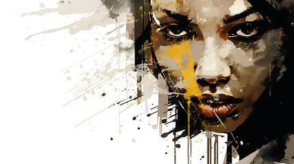 Abstract woman portrait with black, yellow, and brown colors, conveying strength and determination, perfect for a powerful and inspiring design. 
